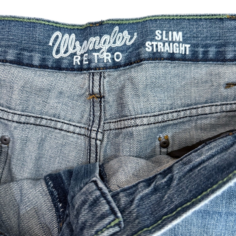Wrangler Retro Slim Straight‎ Mens Blue Denim Jeans Size 42x31
